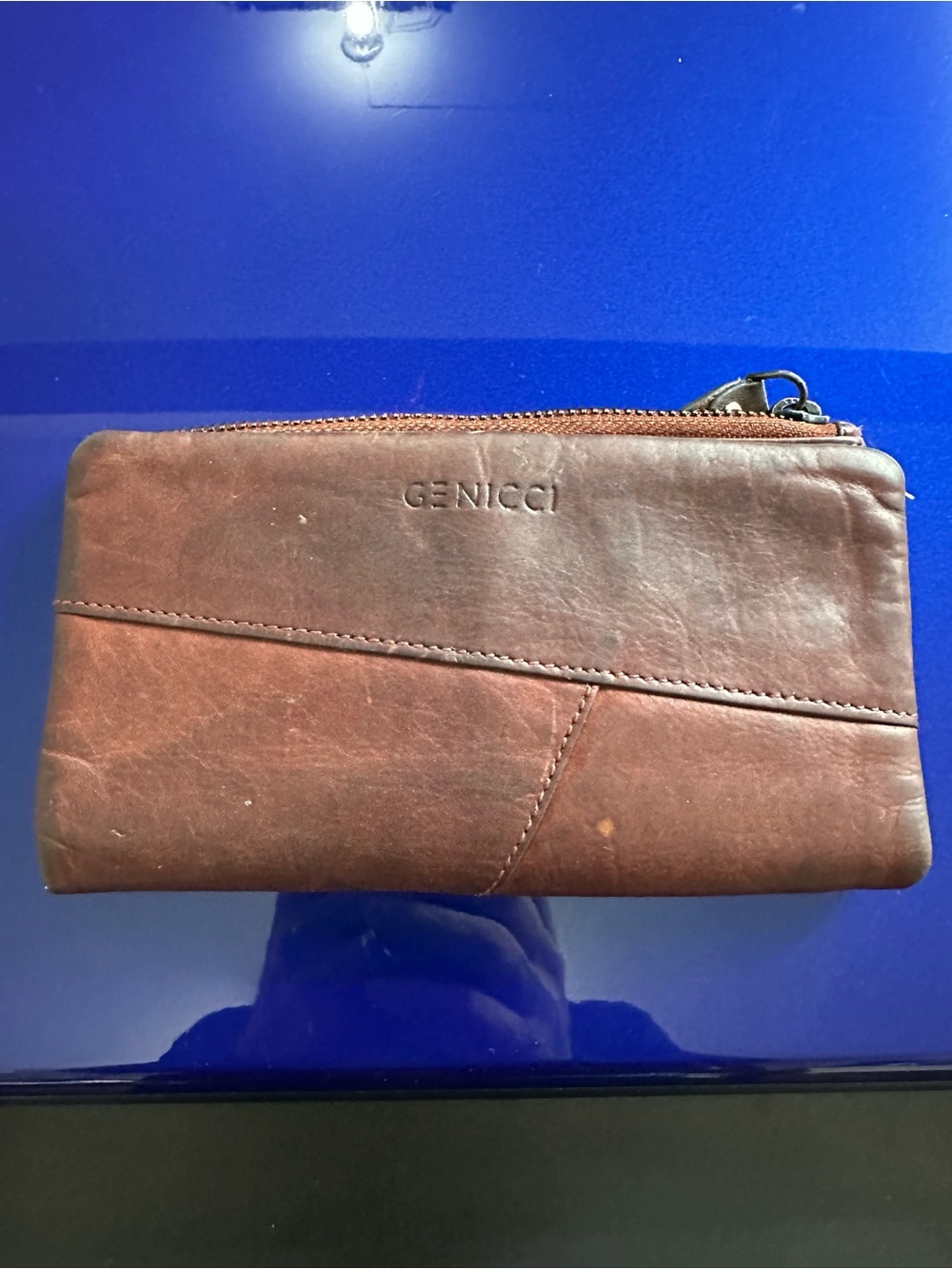 GENICCI Brown Leather Zip Wallet for Women